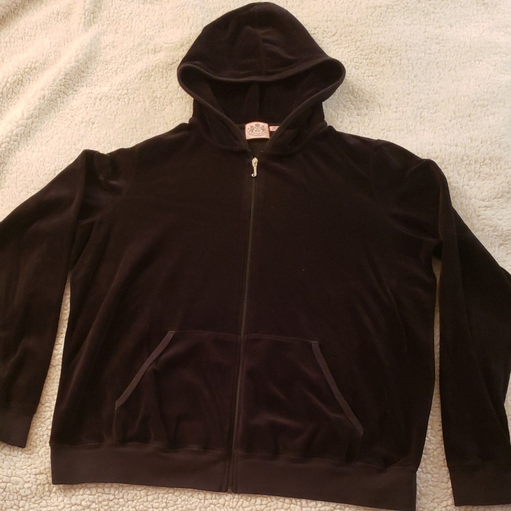 Juicy Couture Black Velour Hoodie. Sz XL.